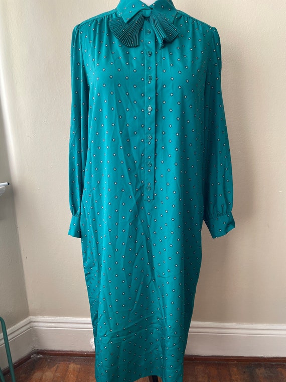 Size XL - Vintage 80s Teal Green Shirtdress w/Ple… - image 1