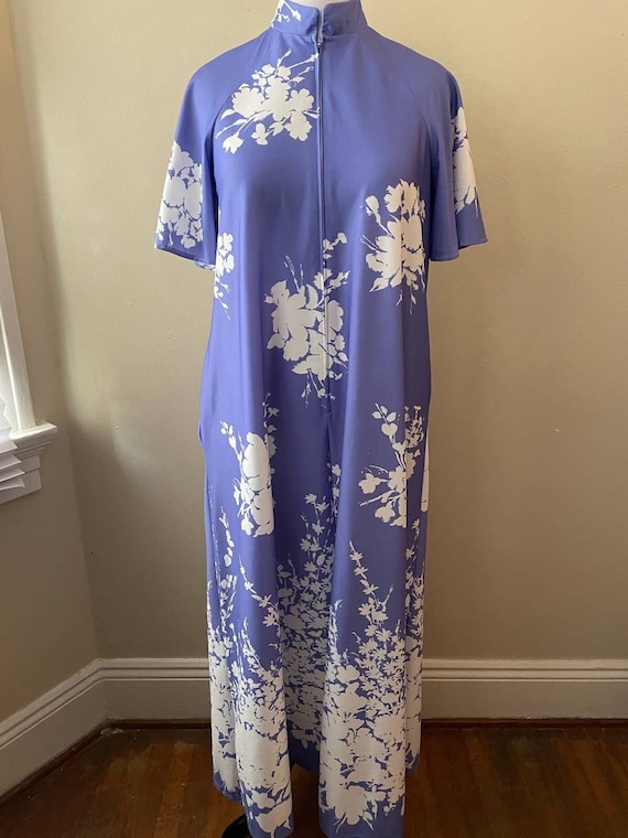 Size XL - Vintage Purple & White Zip Up Floral Ho… - image 1