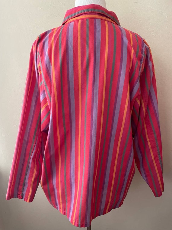 Size XL - Vintage 80s Pink Striped Button Down Bl… - image 4