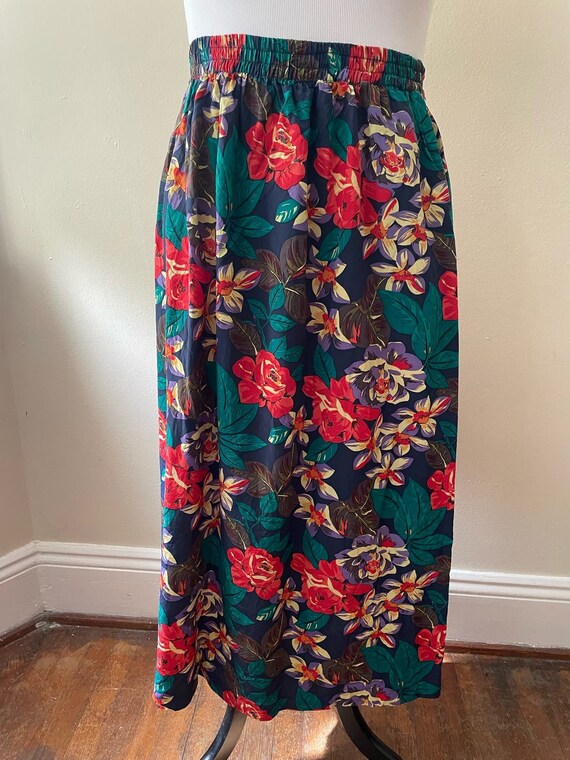 Size XL - Vintage 90s Floral Skirt Red & Purple - image 1