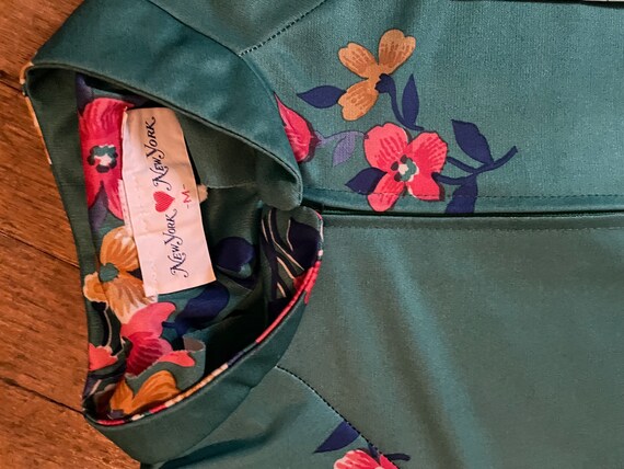 Size M - Vintage 1960s Teal Green Floral Housedre… - image 8