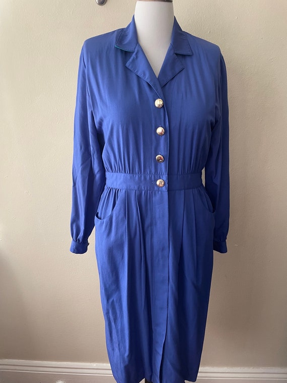 Size M: Vintage 90s Leslie Fay Gold Button Collared Dress