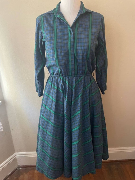 slim fit dress slacks Blue-Green Plaid Shirt Dress – Abier Megahed main image 1