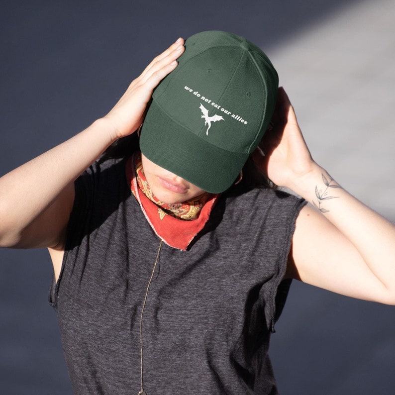 Fourth Wing Embroidered Hat: We Do Not Eat Our Allies, Onyx Storm image 2