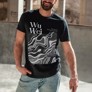 Wu Wei Unisex Organic Cotton T-Shirt, Chinese Philosophy Shirt, Abstract Line Art Graphic Design, Effortless Action Tee, Spiritual