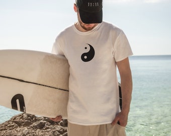 Yin Yang Chinese Taoism Symbol Unisex Organic Cotton Eco Print T-Shirt, Balance Tee