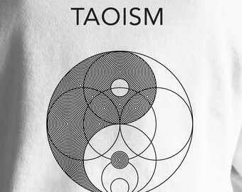 Taoism Yin and Yang Sacred Geometry Back Print Unisex Cotton Sweatshirt, Lao Tzu Quote, Chinese Philosophy Symbol, Tao Te Ching, Daoism Gift