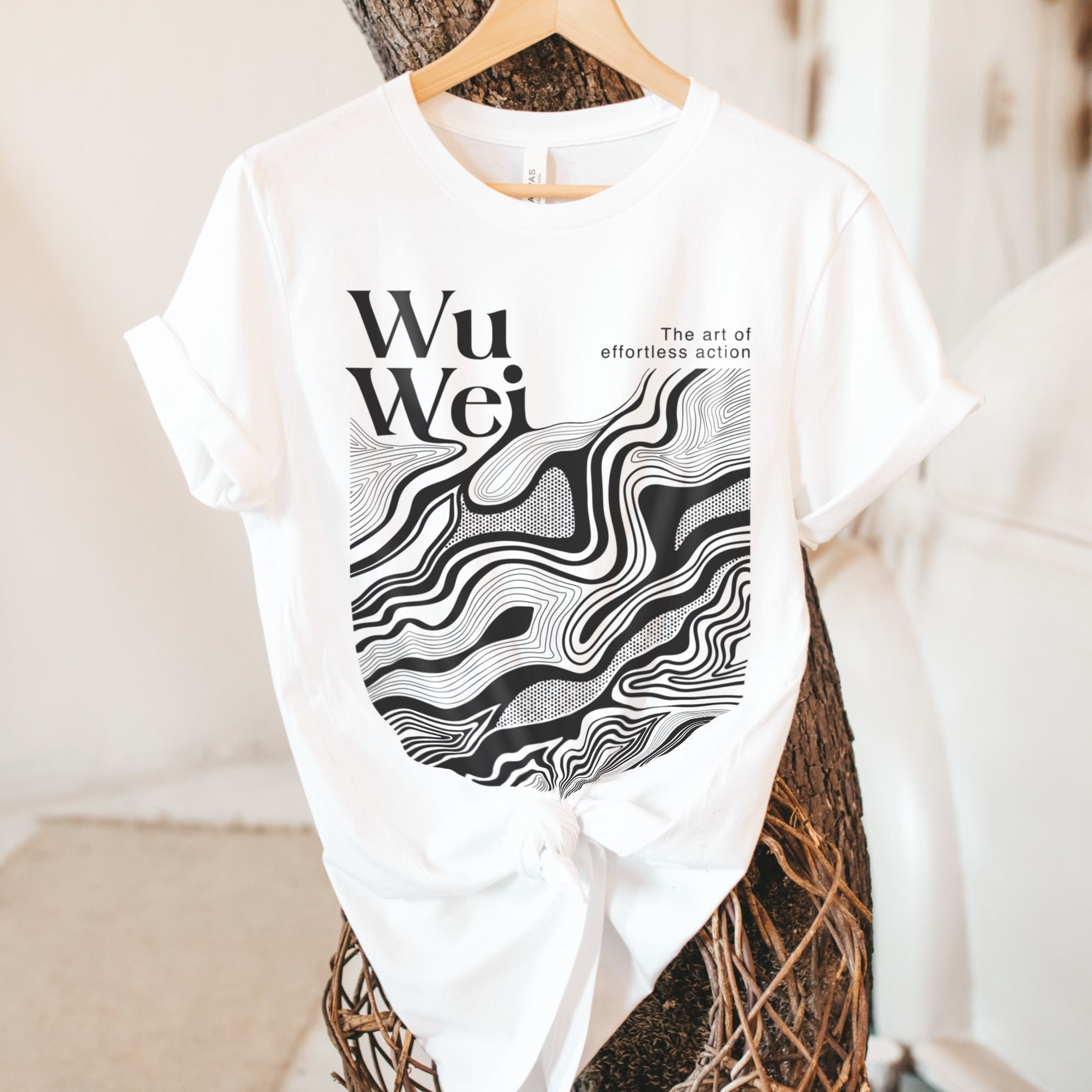 Wu Wei Unisex Organic Cotton T-shirt, Chinese Philosophy Shirt, Abstract  Line Art Graphic Design, Effortless Action Tee, Spiritual 