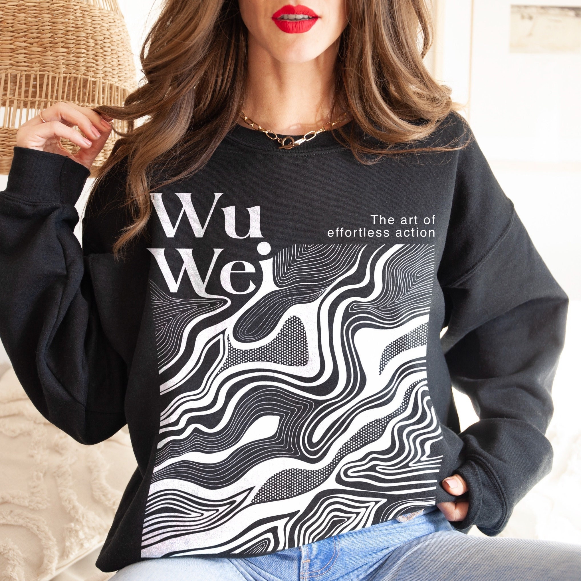 Wu Wei Unisex Sweatshirt, Chinese Philosophy, Abstract Line Art