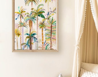 Adorable estampado de jungla tropical para habitación de bebé: hojas de palmeras vibrantes y exuberantes para una decoración divertida y lúdica para habitación de bebé