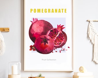 Vibrant Pomegranate Art Print - Botanical Wall Decor. - Fruit Wall Art Print- Kitchen Decor- Summer Fruits- A3, A4, A5