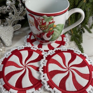 Christmas peppermint coaster, embroidered