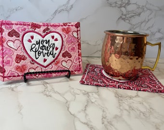 Mug rug-Love, coaster, hearts