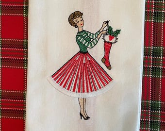 Geschirrtuch - Weihnachten, Stickerei, Vintage-Stil