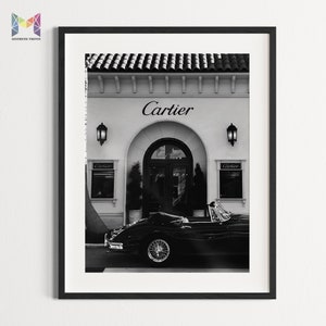 Black and White Aesthetic Vintage Car Poster | Luxury Fashion Store Wall Art | Printable Room Decor Picture | Designer Modern Showcase Photo