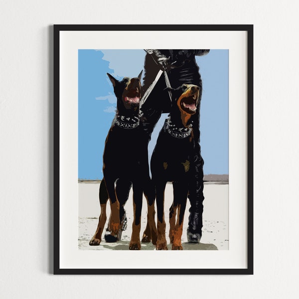 Black and Blue Doberman Wall Art Aesthetic Luxury Fashion Girl | Digital Designer Modern Poster |  Printable Dog Photo | Instant Download