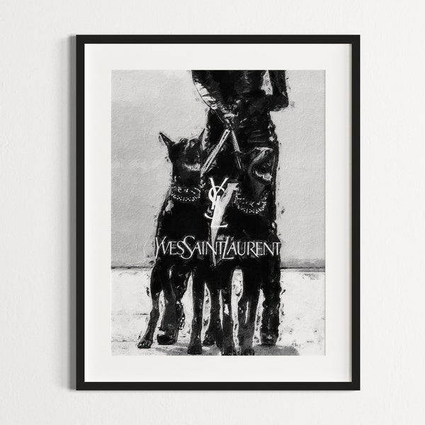 Luxury Fashion Doberman Wall Art Black and White Dog Pictures | Printable Photo With Oil Painting Look | Teen Girl Aesthetic Room Decor