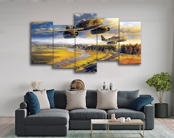 Messerschmitt Me 262 Schwalbe 5 Pieces Canvas Wall Art, Large Framed 5 Panel Canvas Wall Art, Extra Large Framed Canvas Wall Art, Modern Art