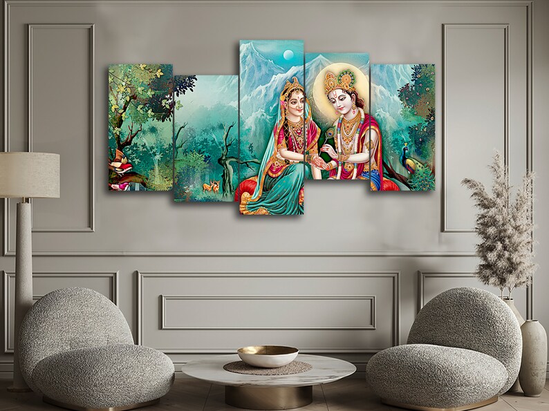 Hindu Lord Radha Kishana 5 Pieces Canvas Wall Art Large - Etsy