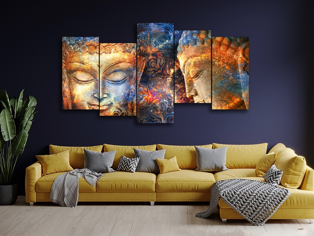 Lord Buddha Multicolor Psychedelic 5 Pieces Canvas Wall Art, Large ...