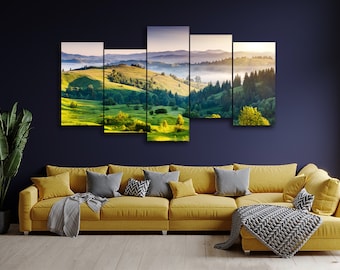 Mountains Landscape Carpathian 5 Pieces Canvas Wall Art, Large Framed 5 Panel Canvas Wall Art, Extra Large Framed 5 Pieces Canvas Wall Art