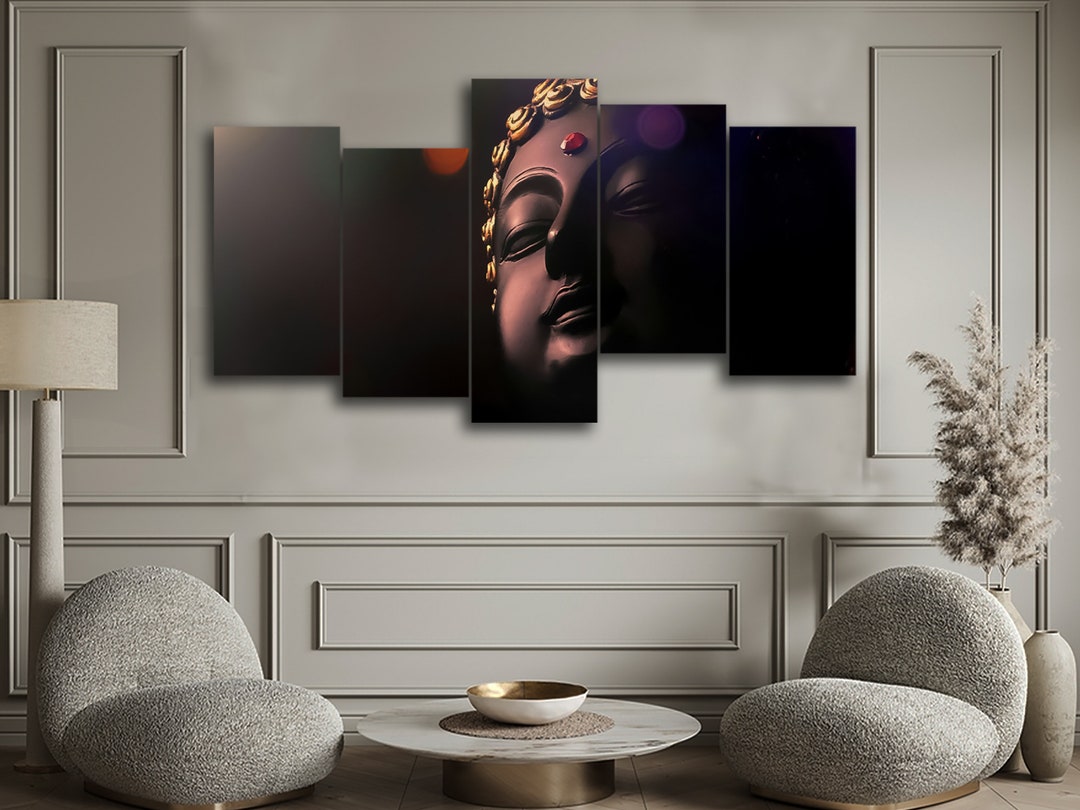 Peaceful Buddha Statue 5 Piece Canvas Wall Art, Large Framed 5 Panel ...