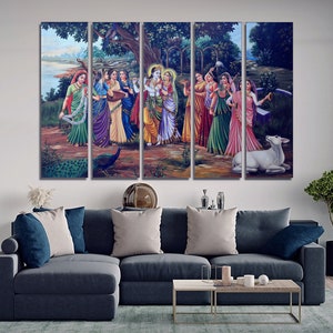 Hindu God Radha and Krishna Canvas Wall Art, Large Framed Canvas Wall Art, Extra Large Framed Canvas Wall Art, Multi Panel Wall Art Modern