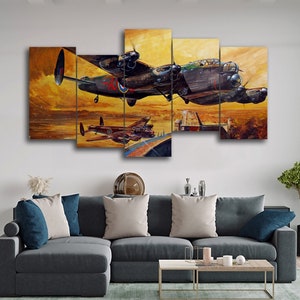 Avro Lancaster B Mk.III Special Dambuster 5 peças de arte de parede em tela, grande arte de parede em tela com 5 painéis emoldurados, arte de parede em tela extra grande emoldurada