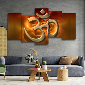 Om Symbol Illustration 5 Piece Canvas Wall Art, Large Framed 5 Panel Canvas Wall Art, Extra Large Framed Canvas Wall Art, Modern Art Decor