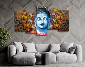 Golden Buddha Buddhism 5 Pieces Canvas Wall Art, Large Framed Canvas ...