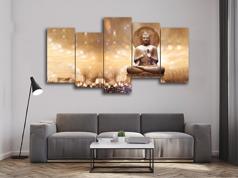 Buddha Brown Sparkles 5 Pieces Canvas Wall Art, Large Framed 5 Panel ...