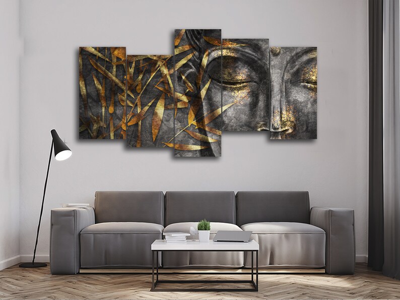 Buddha and Gold Bamboo 5 Piece Canvas Wall Art Large Framed 5 - Etsy