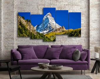 Matterhorn 5 Piece Canvas Wall Art, Large Framed 5 Panel Canvas Wall Art, Extra Large Framed 5 Piece Canvas Wall Art, Modern Abstract Art
