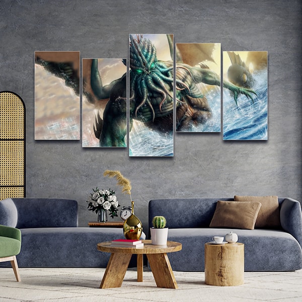 Cthulu Mythos 5 Pieces Canvas Wall Art, Large Framed 5 Panel Canvas Wall Art, Extra Large Framed Canvas Wall Art, Modern Abstract Wall Art