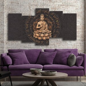 Gautama Buddha Mantra 5 Piece Canvas Wall Art, Large Framed 5 Panel ...
