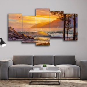 Pines on the Coast 5 Pieces Canvas Wall Art, Large Framed 5 Panel Canvas Wall Art, Extra Large Framed 5 Pieces Canvas Wall Art, Modern Art