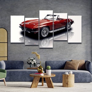 1966 Chevrolet Corvette C2 Sting Ray 5 Pieces Canvas Wall Art, Large Framed 5 Panel Canvas Wall Art, Extra Large Framed Canvas Wall Art