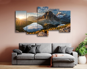 Lake Magog, Lake Cerulean 5 Piece Canvas Wall Art, Large Framed 5 Panel Canvas Wall Art, Extra Large Framed Canvas Wall Art, Modern Abstract