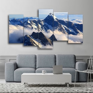 Alps Alpine Landscape of Mountain Cook 5 Pieces Canvas Wall Art, Large Framed 5 Panel Canvas Wall Art, Extra Large Framed Canvas Wall Art