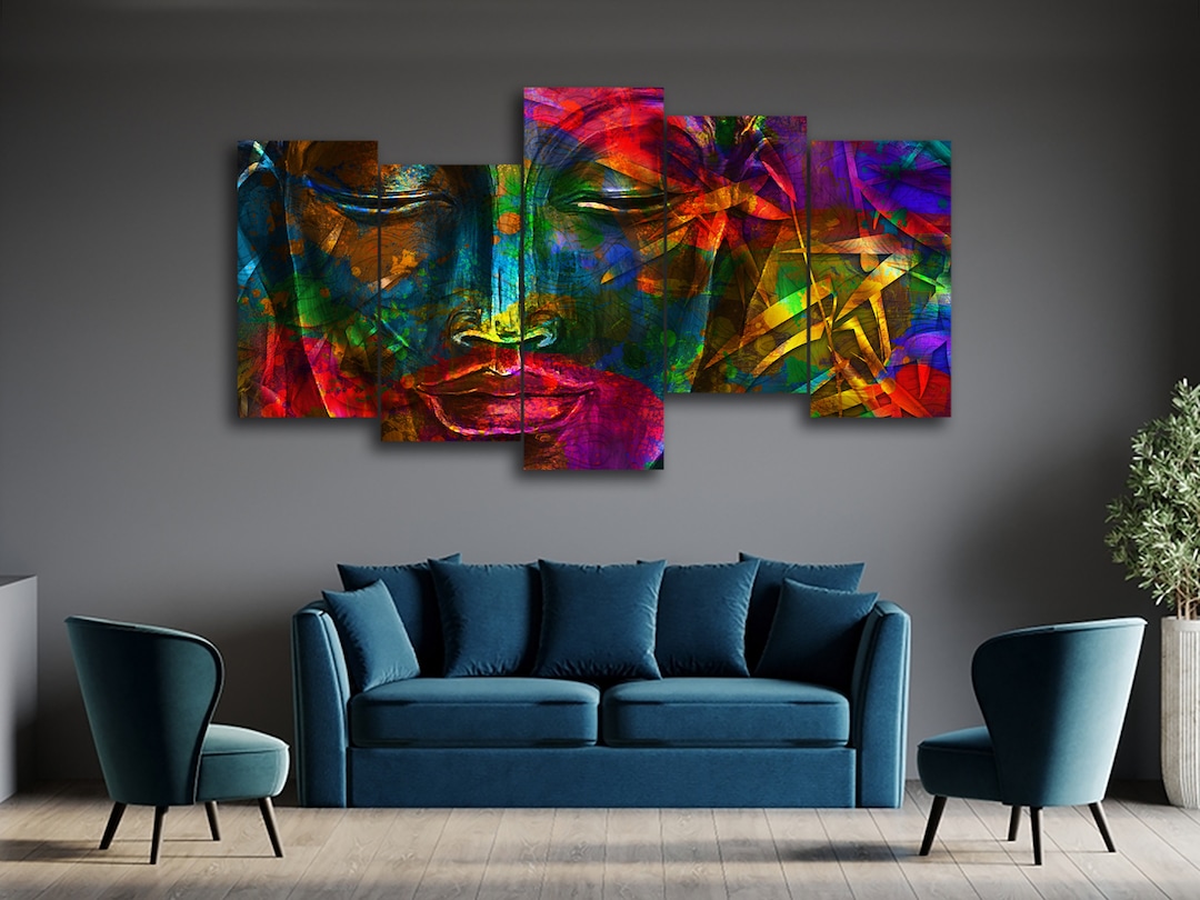 Lord Buddha Digital Art Collage 5 Pieces Canvas Wall Art, Large Framed ...