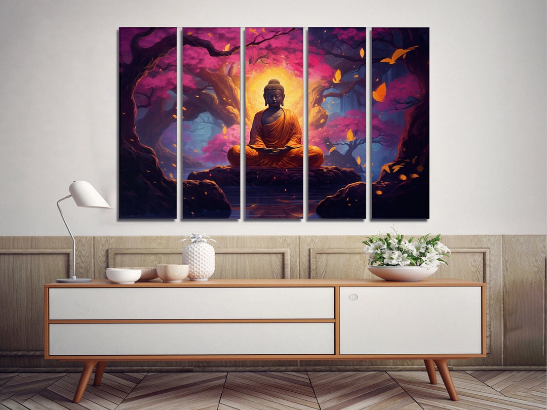 Buddha Meditation Cherry Blossom Canvas Wall Art, Large Framed Canvas ...