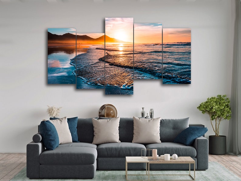 Amazing Beach Sunset With Endless Horizon 5 Piece Canvas Wall Art ...