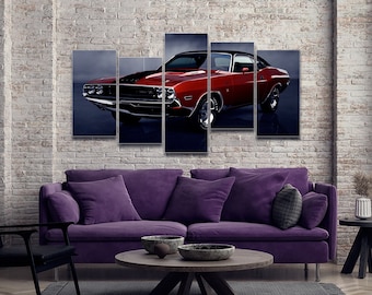 Dodge Challenger RT 1970 5 Pieces Canvas Wall Art, Large Framed 5 Panel Canvas Wall Art, Extra Large Framed Canvas Wall Art, Modern Wall Art