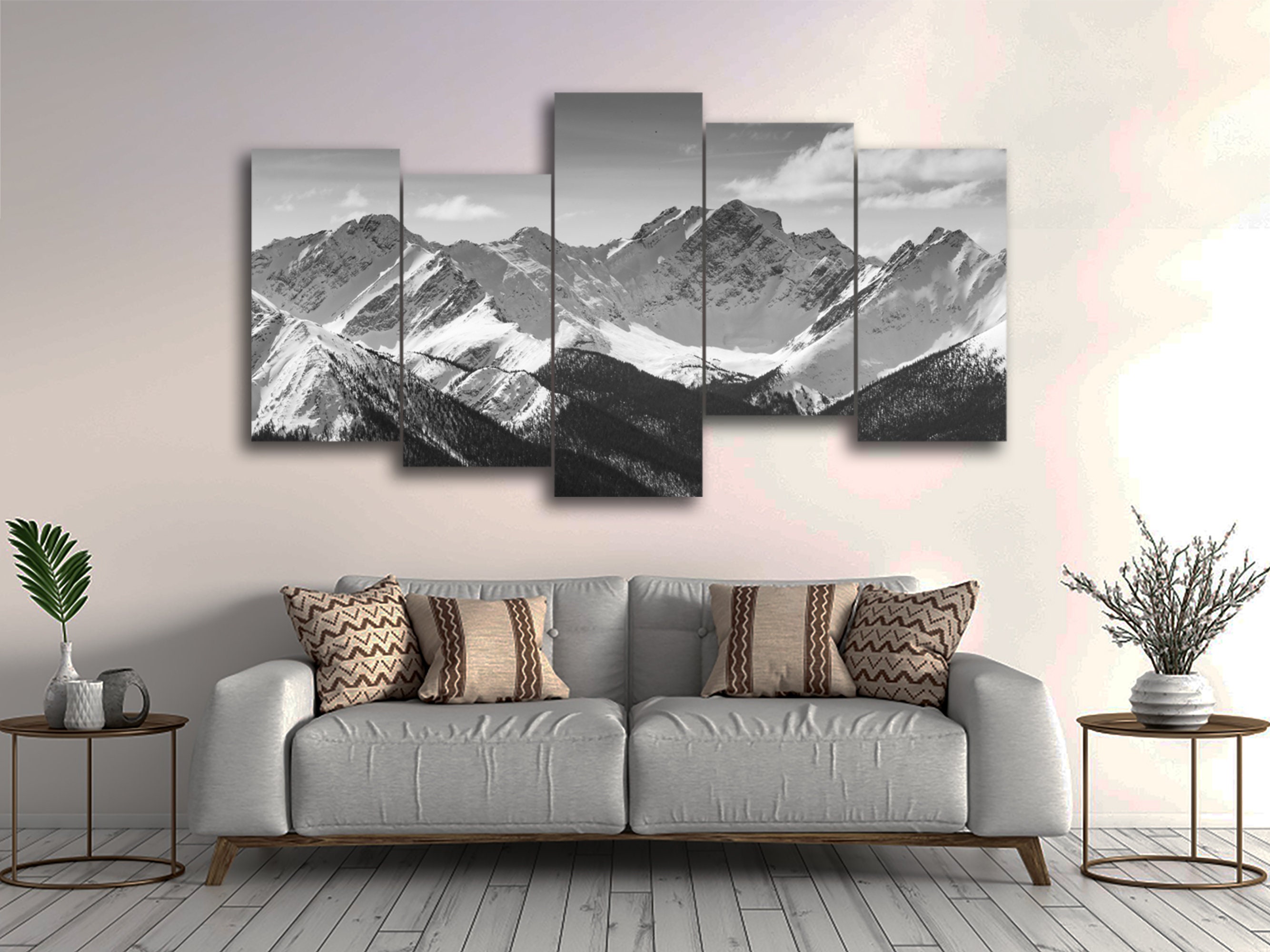 Rocky Mountains Black and White 5 Pieces Canvas Wall Art, Large Framed ...