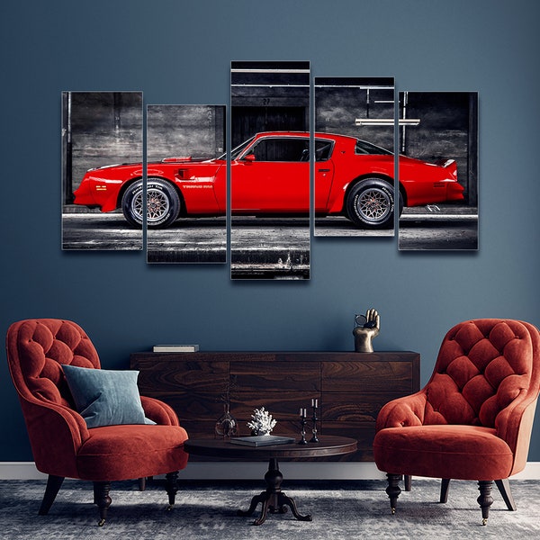 1979 Pontiac Firebird Trans-Am Burgundy 5 Pieces Canvas Wall Art, Large Framed 5 Panel Canvas Wall Art, Extra Large Framed Canvas Wall Art