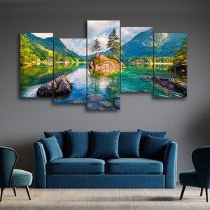 Hintersee Lake of Austrian Alps 5 Pieces Canvas Wall Art, Large Framed 5 Panel Canvas Wall Art, Extra Large Framed Canvas Wall Art Modern