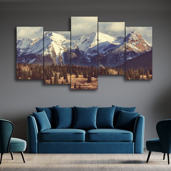 Colorado Rocky Mountains 5 Pieces Canvas Wall Art, Large Framed 5 Panel Canvas Wall Art, Extra Large Framed Canvas Wall Art, Modern Abstract