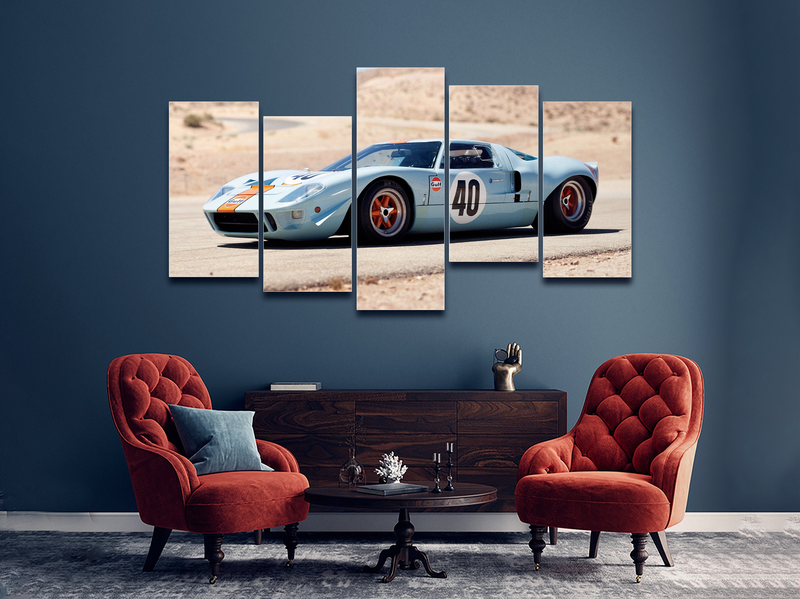 1968 Ford GT40 5 Pieces Canvas Wall Art, Large Framed 5 Panel