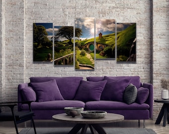 Shire Hobbiton 5 Pieces Canvas Wall Art, Large Framed 5 Panel Canvas Wall Art, Extra Large Framed Canvas Wall Art, Modern Abstract Art Decor