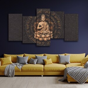 Gautama Buddha Mantra 5 Piece Canvas Wall Art, Large Framed 5 Panel ...
